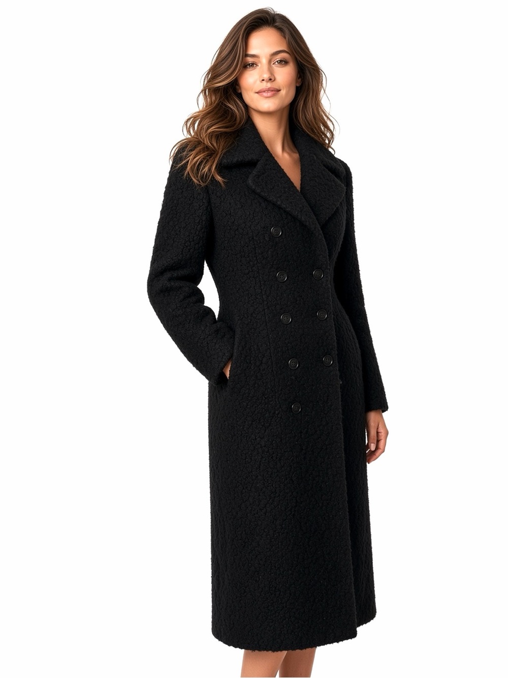 RALPH LAUREN Purple Label Women’s Black Double-Breasted Long Wool Coat
